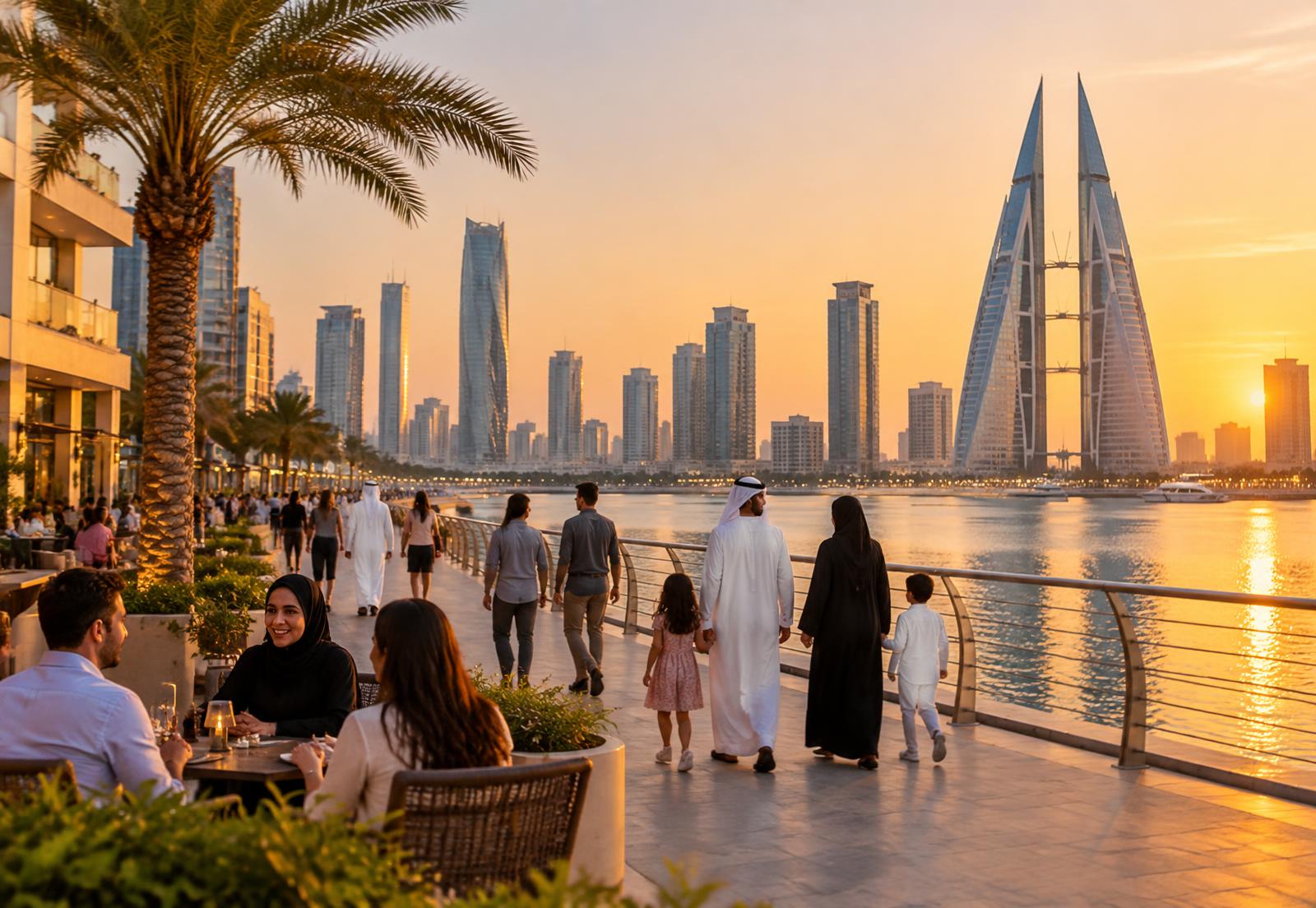 Residents enjoying the Bahrain Bay waterfront